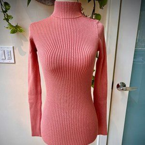 Marciano Peach-Pink Ribbed Stretchy Mockneck Sweater Dress w/ 5 Gold Buttons XS